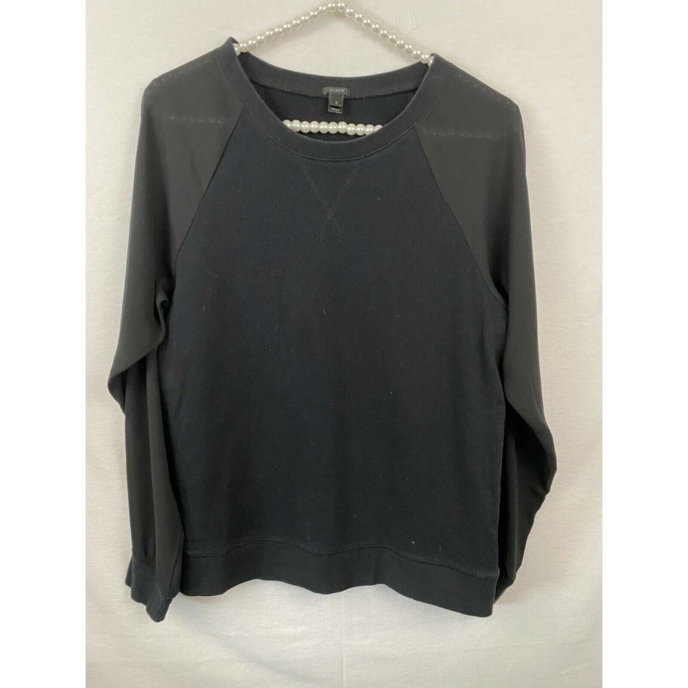 J.Crew Pullover Sweater Sz S Black Sheer Sleeves